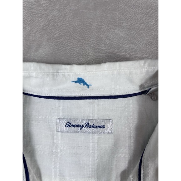 Tommy Bahama Linen Shirt Size XXL White Hawaiian Short Sleeve Pocket Shirt - Picture 4 of 10